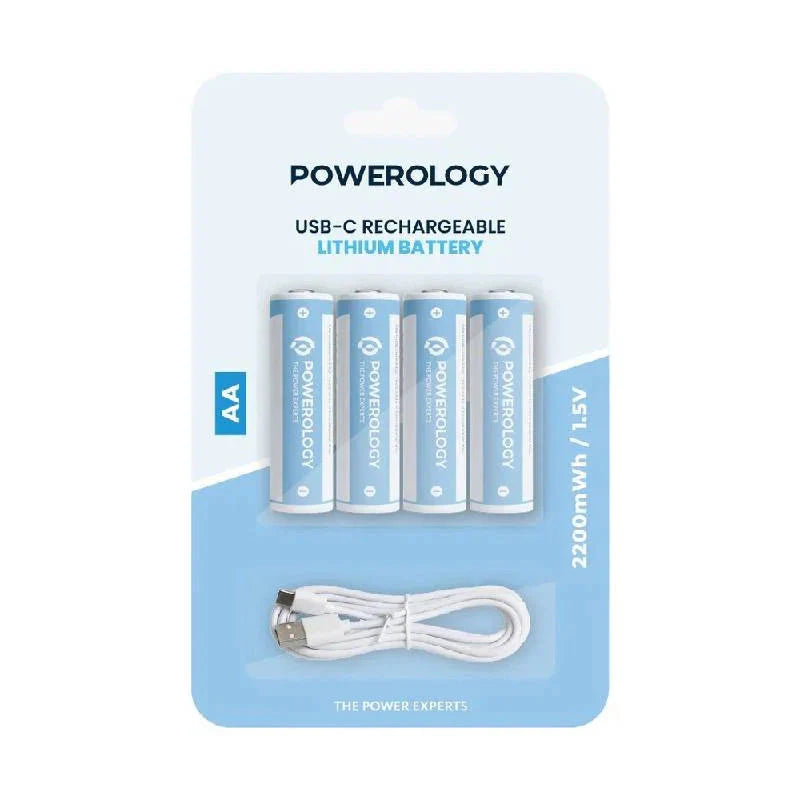 Powerology Type-C Rechargeable AA Battery - 1460mAh / Pack Of 4