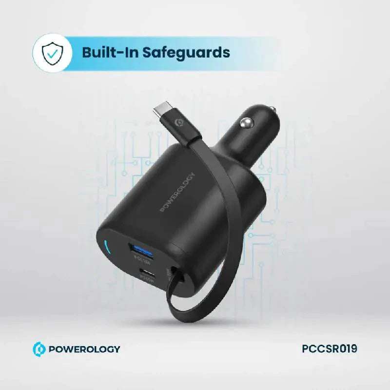 Powerology Type-C Retractable Car Charger - 103W / Black