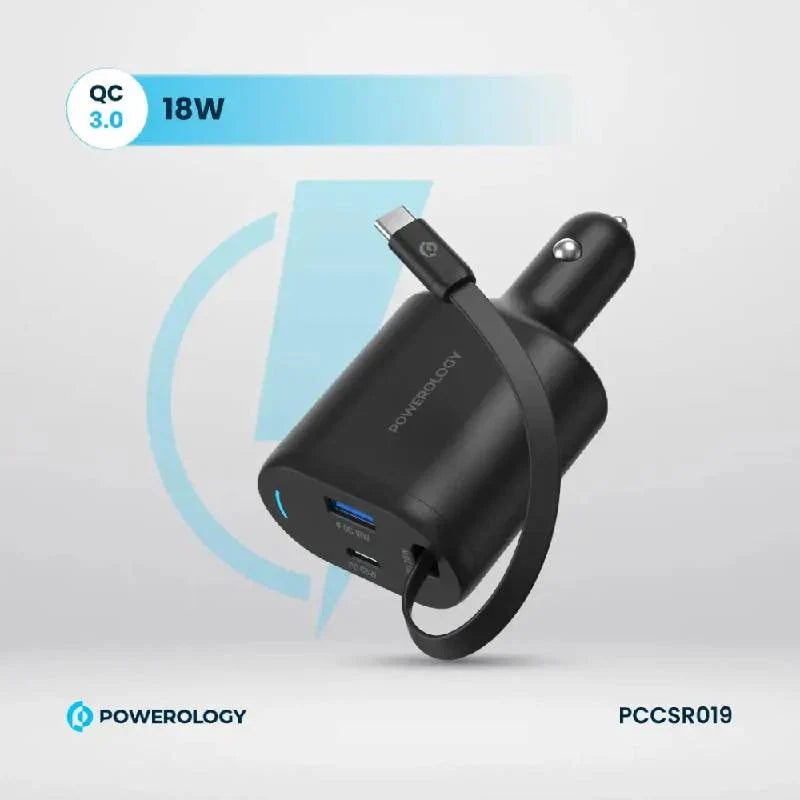 Powerology Type-C Retractable Car Charger - 103W / Black