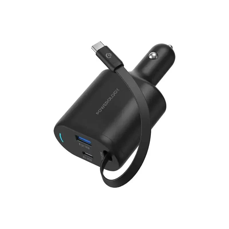 Powerology Type-C Retractable Car Charger - 103W / Black