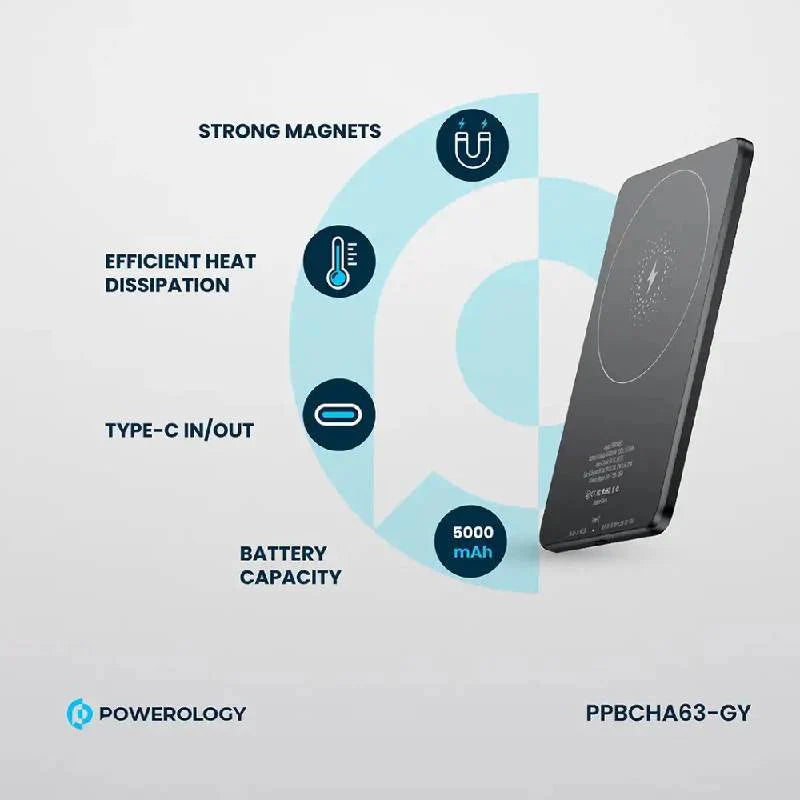 Powerology Ultra-Thin MagSafe Power Bank - 5000mAh / Type-C / Grey