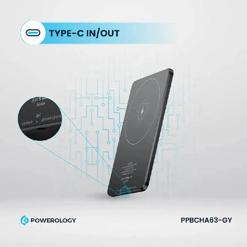 Powerology Ultra-Thin MagSafe Power Bank - 5000mAh / Type-C / Grey