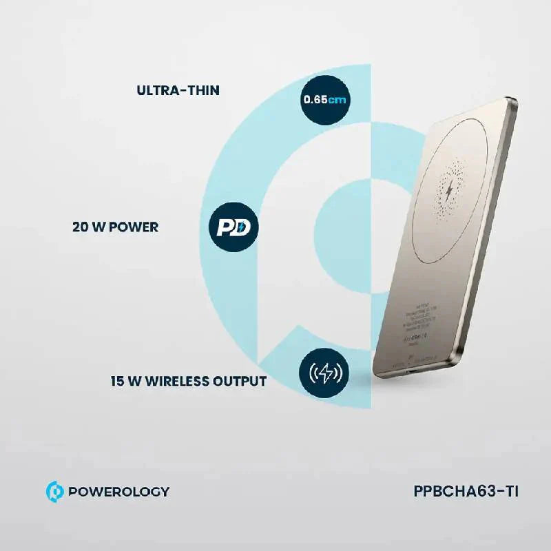 Powerology Ultra-Thin MagSafe Power Bank - 5000mAh / Type-C / Titanium