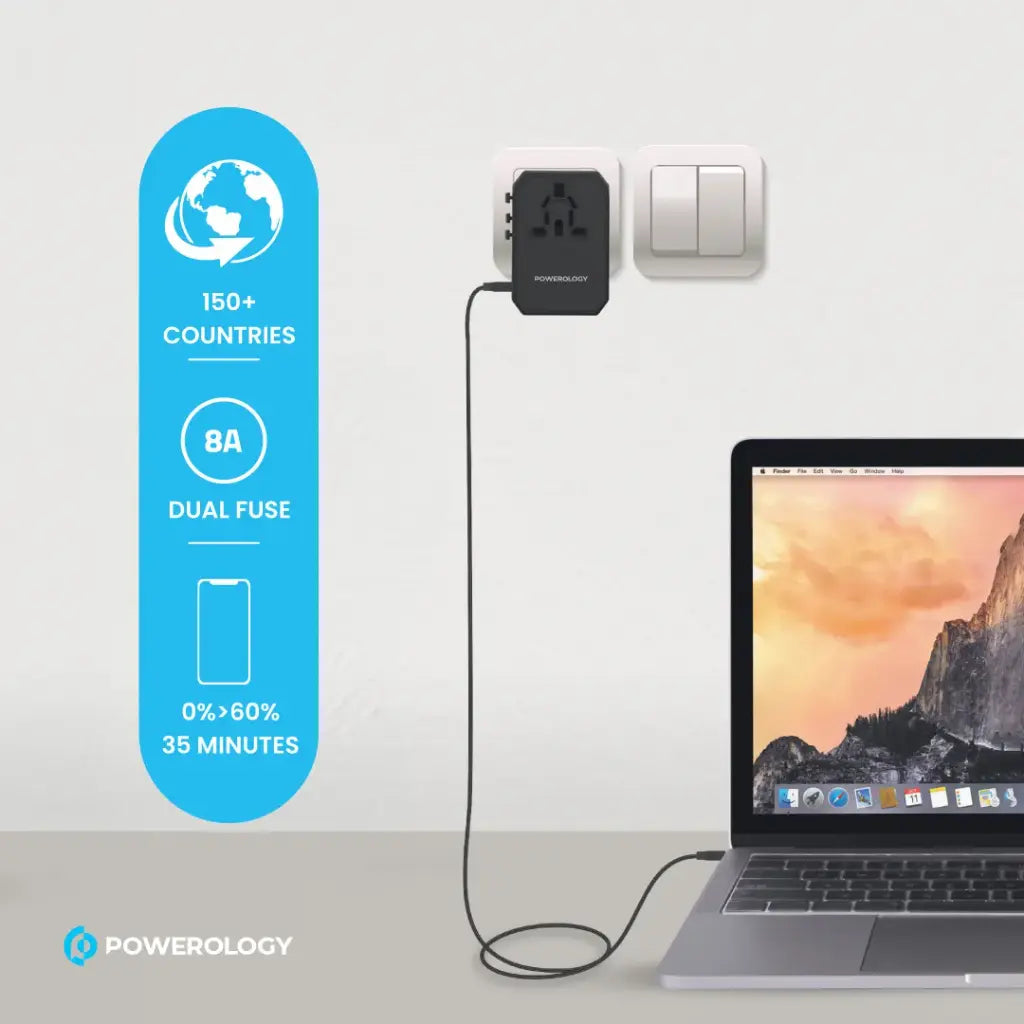 Powerology Universal Charger With TriPle USB-A Ports - Black