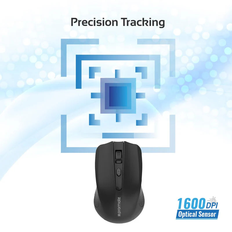 Promate 2.4GHz Wireless Ergonomic Optical Mouse