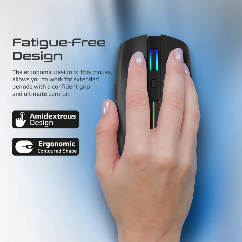 Promate 2.4GHz Wireless Ergonomic Optical Mouse with LED Rainbow Lights