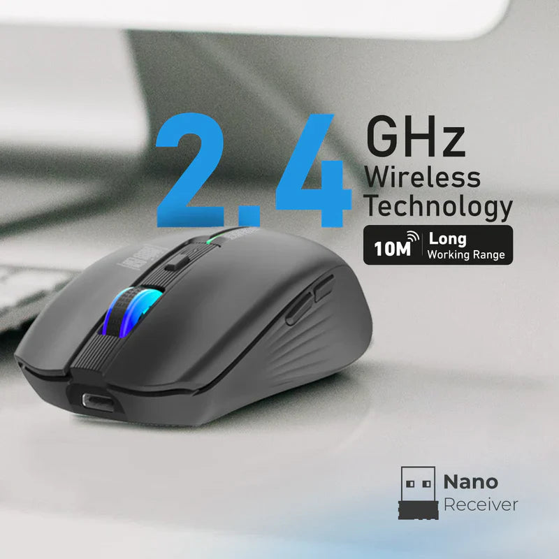 Promate 2.4GHz Wireless Ergonomic Optical Mouse with LED Rainbow Lights