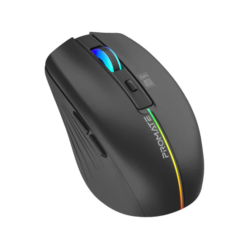 Promate 2.4GHz Wireless Ergonomic Optical Mouse with LED Rainbow Lights