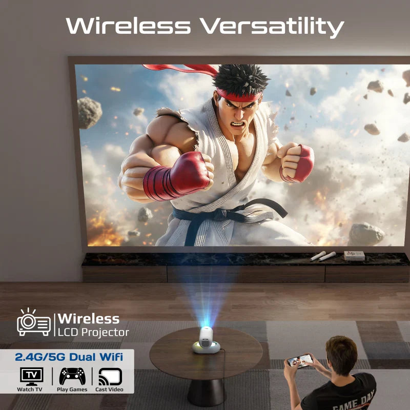 Promate 4K Compatible HD Wireless LCD Projector with Built-In Speaker & Ambient RGB light