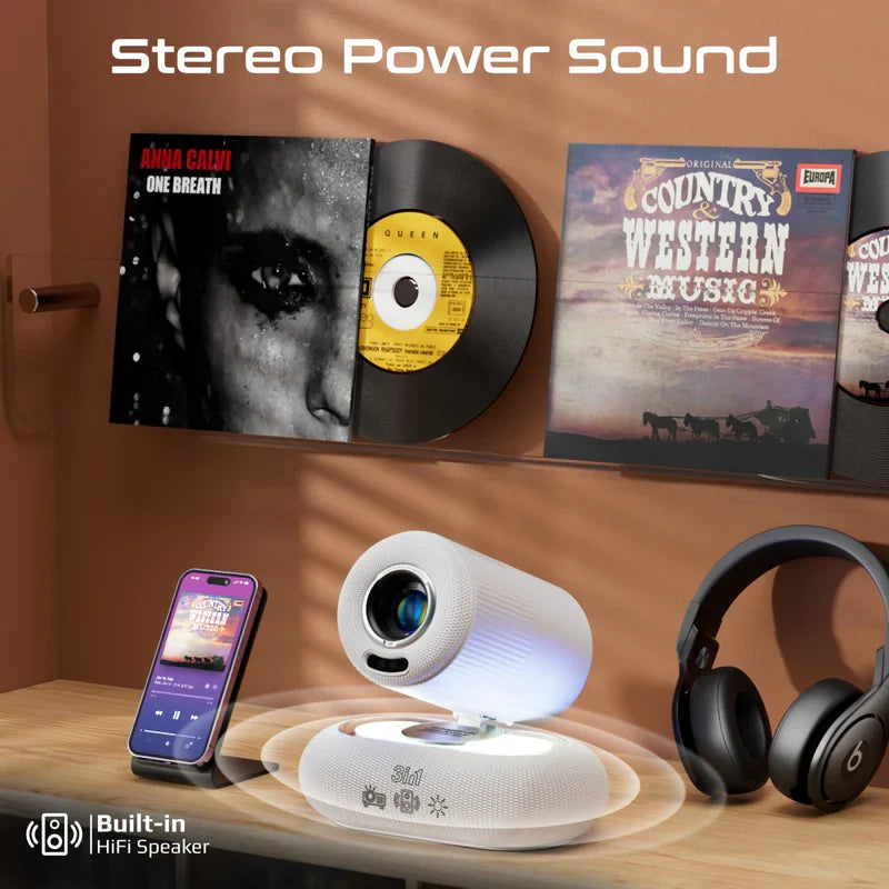 Promate 4K Compatible HD Wireless LCD Projector with Built-In Speaker & Ambient RGB light