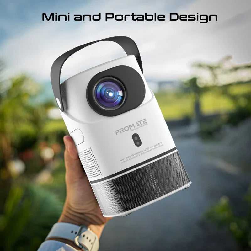 Promate 4K Ultra HD Wireless LCD Projector with Built-In Speaker & Monopod Stand