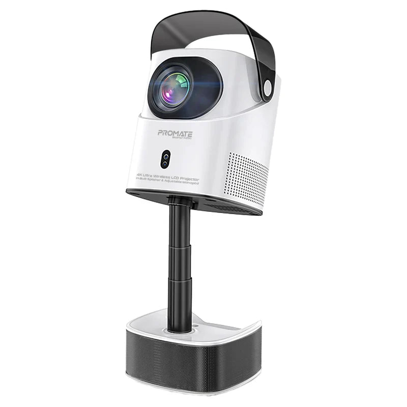 Promate 4K Ultra HD Wireless LCD Projector with Built-In Speaker & Monopod Stand