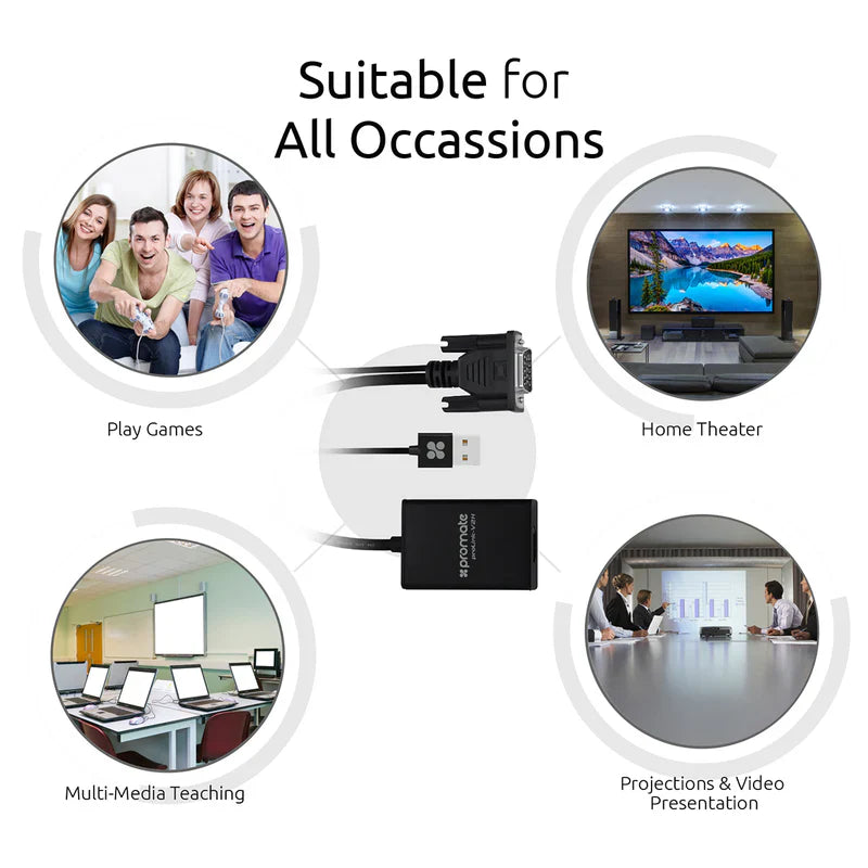 Promate Adaptor Kit with Audio Support VGA-to-HDMI