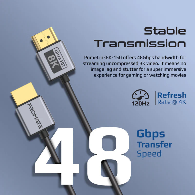Promate Certified Ultra-High-Speed 8K@60Hz HDMI Slim Flexible Cable