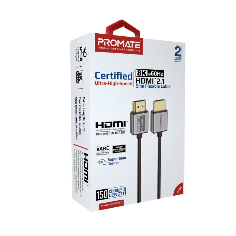 Promate Certified Ultra-High-Speed 8K@60Hz HDMI Slim Flexible Cable