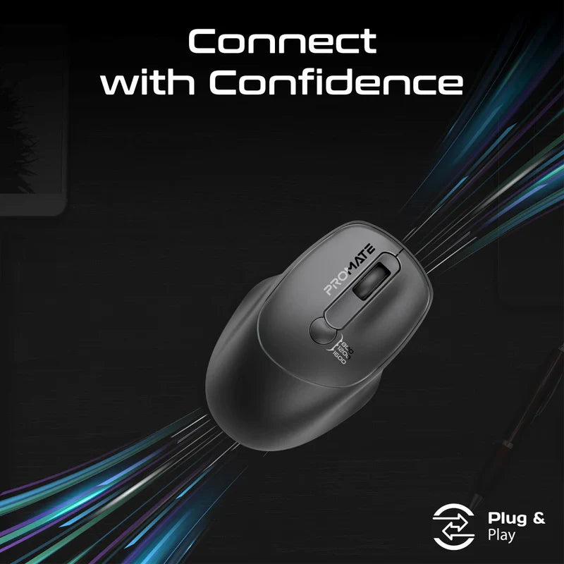 Promate EZGrip Ergonomic Wireless Mouse Black