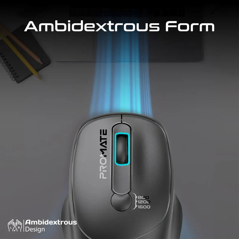 Promate EZGrip Ergonomic Wireless Mouse Black