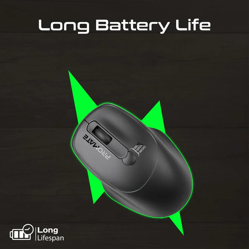 Promate EZGrip Ergonomic Wireless Mouse Black