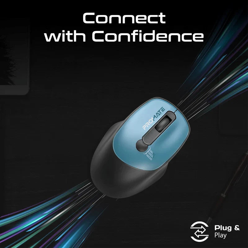 PROMATE UniGlide EZGrip Ergonomic Wireless Mouse - 1600dpi / Blue