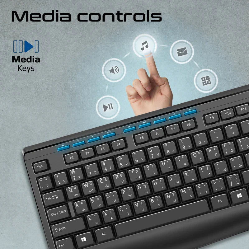 Promate ErgoComfort Wired Keyboard with Media Keys and 2400 DPI Mouse