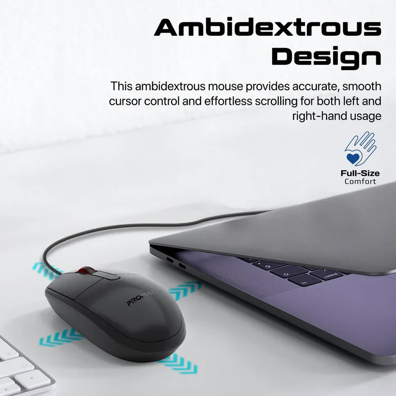 Promate Ergonomic Design Wired Optical Mouse