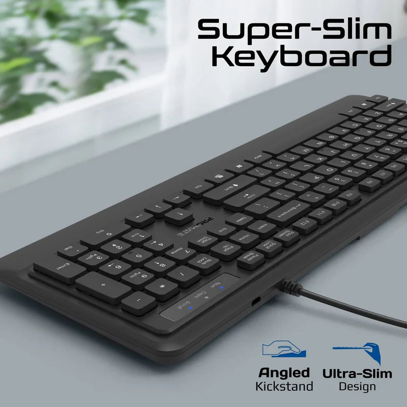 Promate Ergonomic Wired Slim Keyboard with Palm Rest and 2400 DPI Mouse