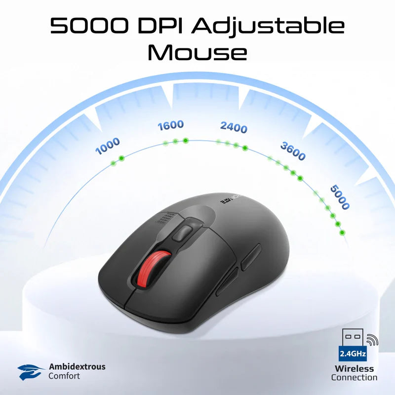 Promate Ergonomic Wireless Keyboard with Silent Keys and 5000DPI Mouse