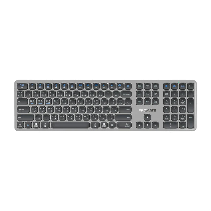 Promate Full-Size Triple-Mode Slim Wireless Keyboard w/ Scissor Keys, & Multi-Device Connectivity