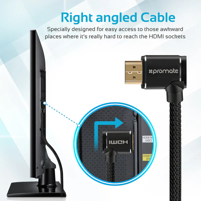 Promate High Definition Right Angle 4K HDMI Audio Video Cable