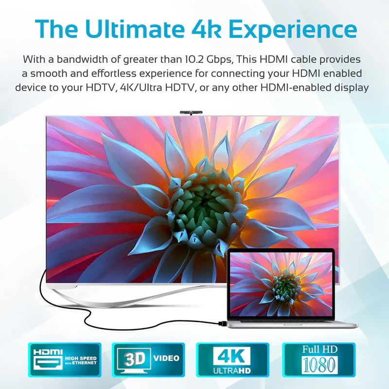 Promate High Definition Right Angle 4K HDMI® Audio Video Cable