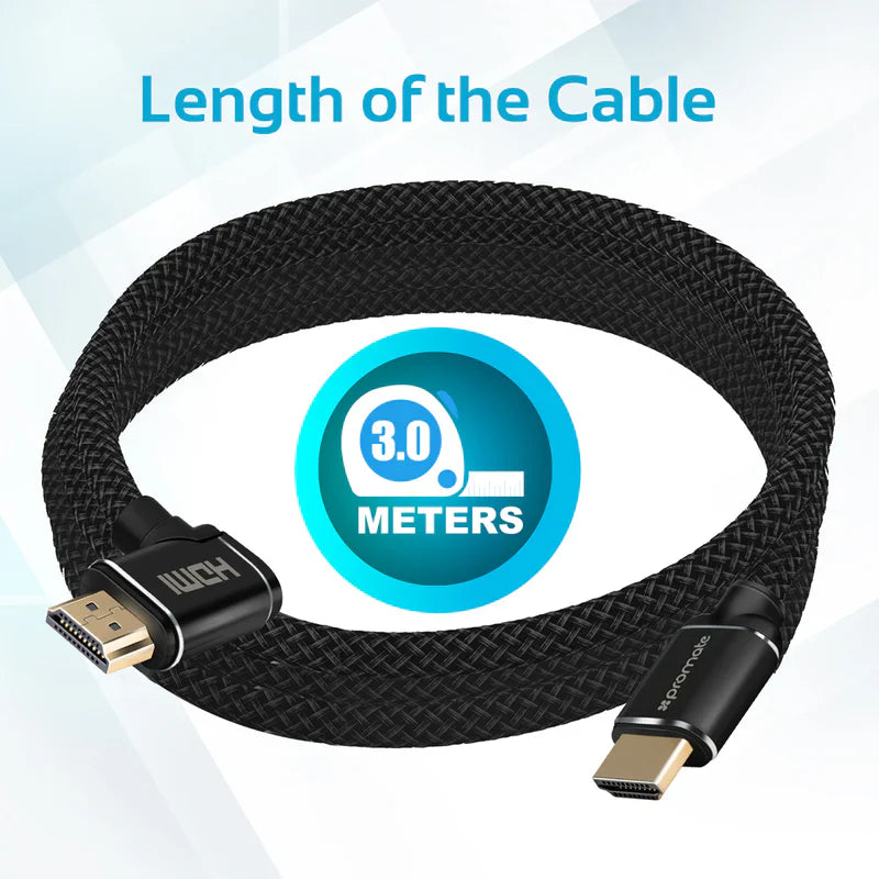 Promate High Definition Right Angle 4K HDMI Audio Video Cable