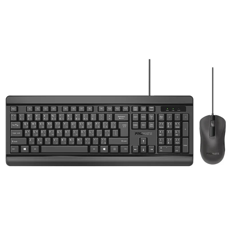 Promate Quiet Keys Wired Keyboard and 1200 DPI Mouse