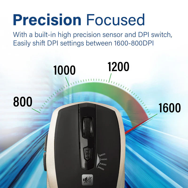 Promate Silent Switch Streamlined Wireless Mouse Gold