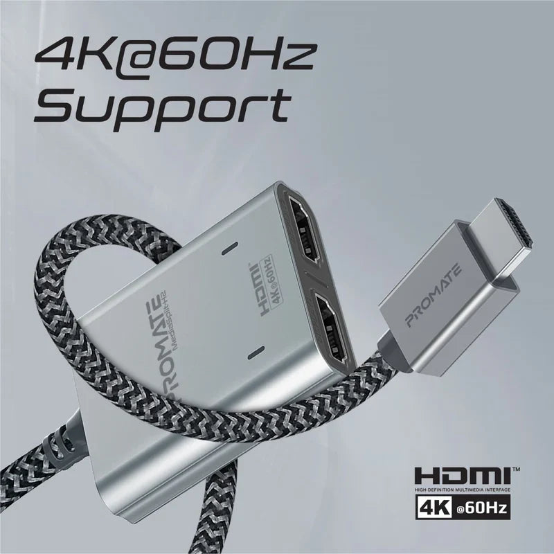 Promate Splitter Cable with Dual HDMI Ports 4K@60Hz HDMI