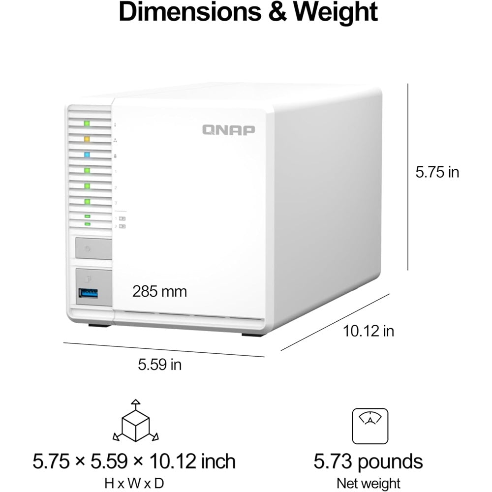 QNAP TS-364 3 Bay NAS Enclosure for Cloud Storage, 2.5GbE, RAID 5, M.2 SSD caching