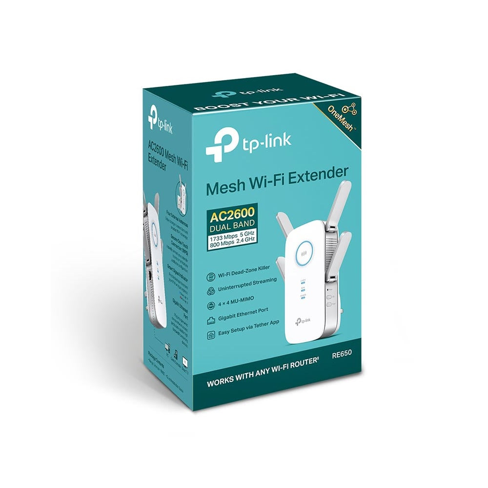 TP-Link RE650 AC2600 Wireless Range Extender - 1733Mbps / 2.40GHz, 5.0GHz / 1 x RJ-45