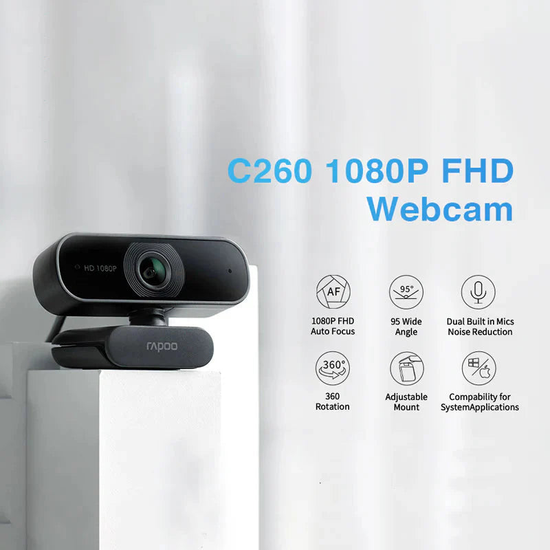 Rapoo C260 Webcam with Noise Cancellation Mic - 1080p FHD / USB - Black