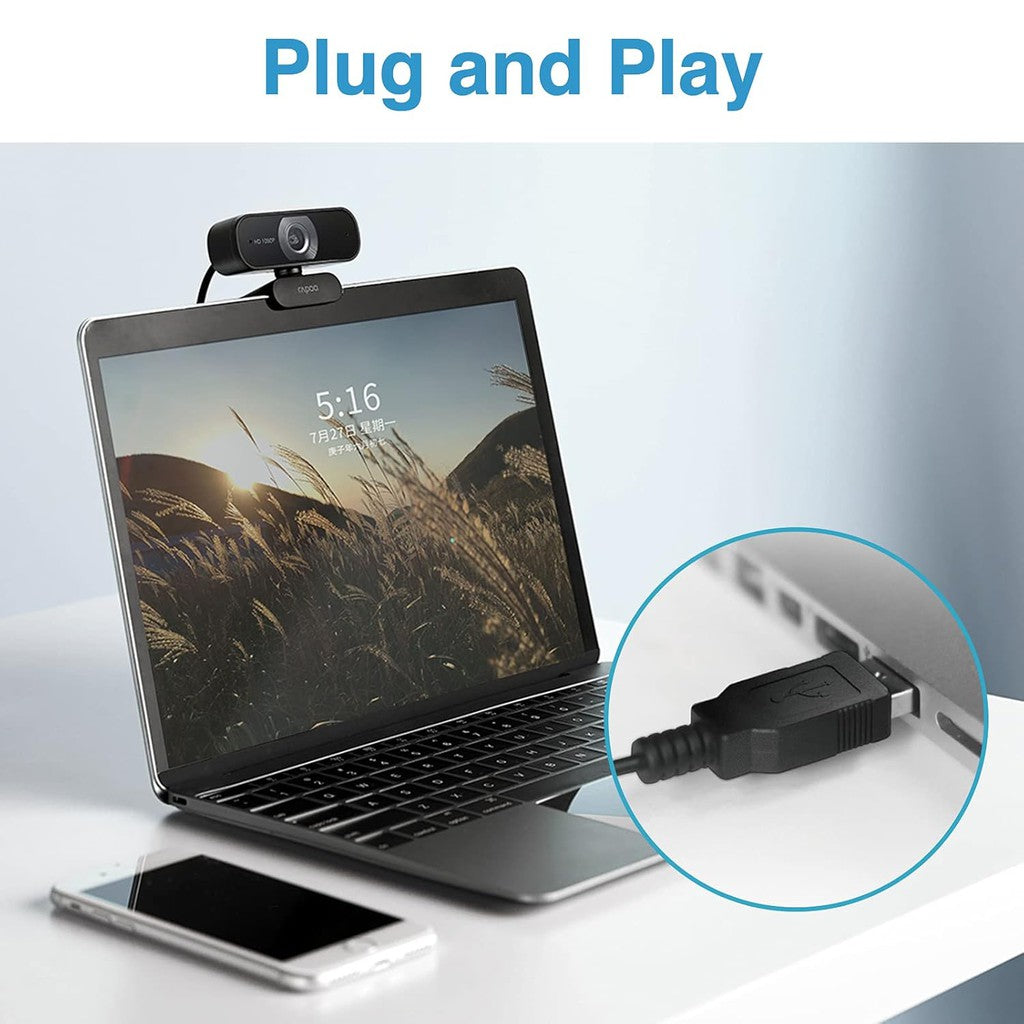 Rapoo C260 Webcam with Noise Cancellation Mic - 1080p FHD / USB - Black