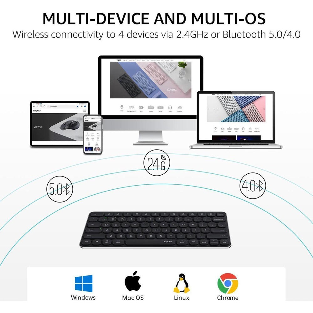 Rapoo E9050L Ultra-slim Multi-mode Multi-Device Wireless Keyboard, Arabic/English