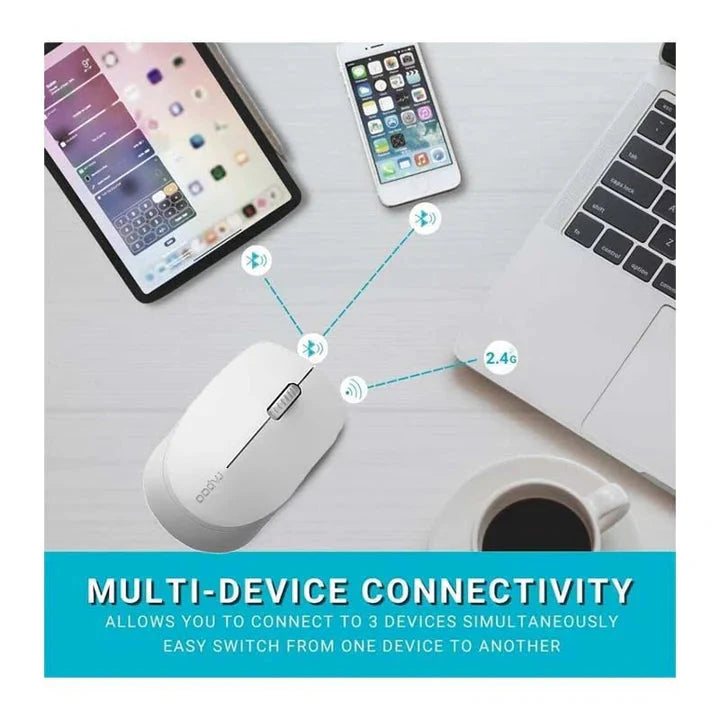Rapoo M100 Silent Wireless Mouse - 2.4 GHz / 1300 DPI / Bluetooth / USB - Light Grey