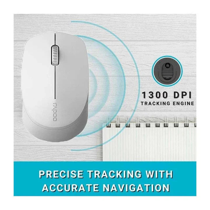Rapoo M100 Silent Wireless Mouse - 2.4 GHz / 1300 DPI / Bluetooth / USB - Light Grey