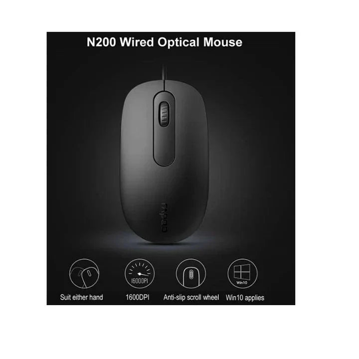 Rapoo N200 Wired Optical Mouse Black