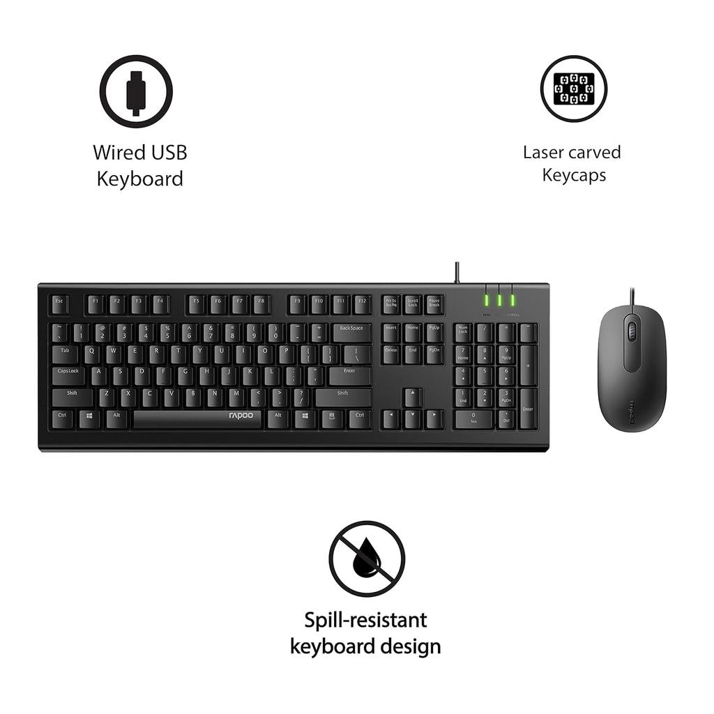 Rapoo X120 Pro Wired Combo – Black USB Keyboard Mouse – AR | Eng