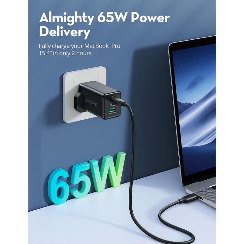Ravpower RP-PC172 PD 65W 3-Port Wall Charger Black