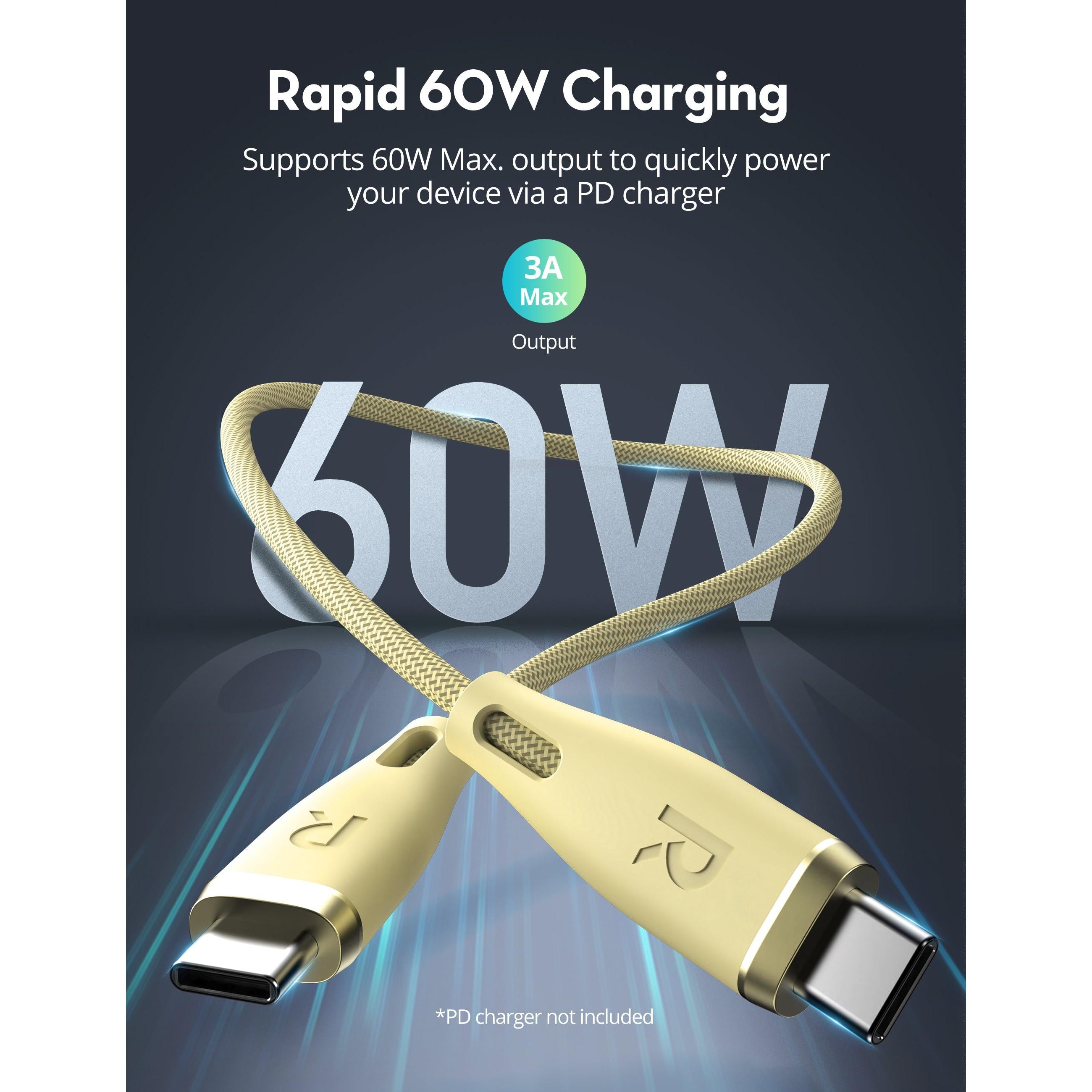Ravpower Rp-Cb1037 60W C-C 1.2M Usb2.0 3A Cable Yellow
