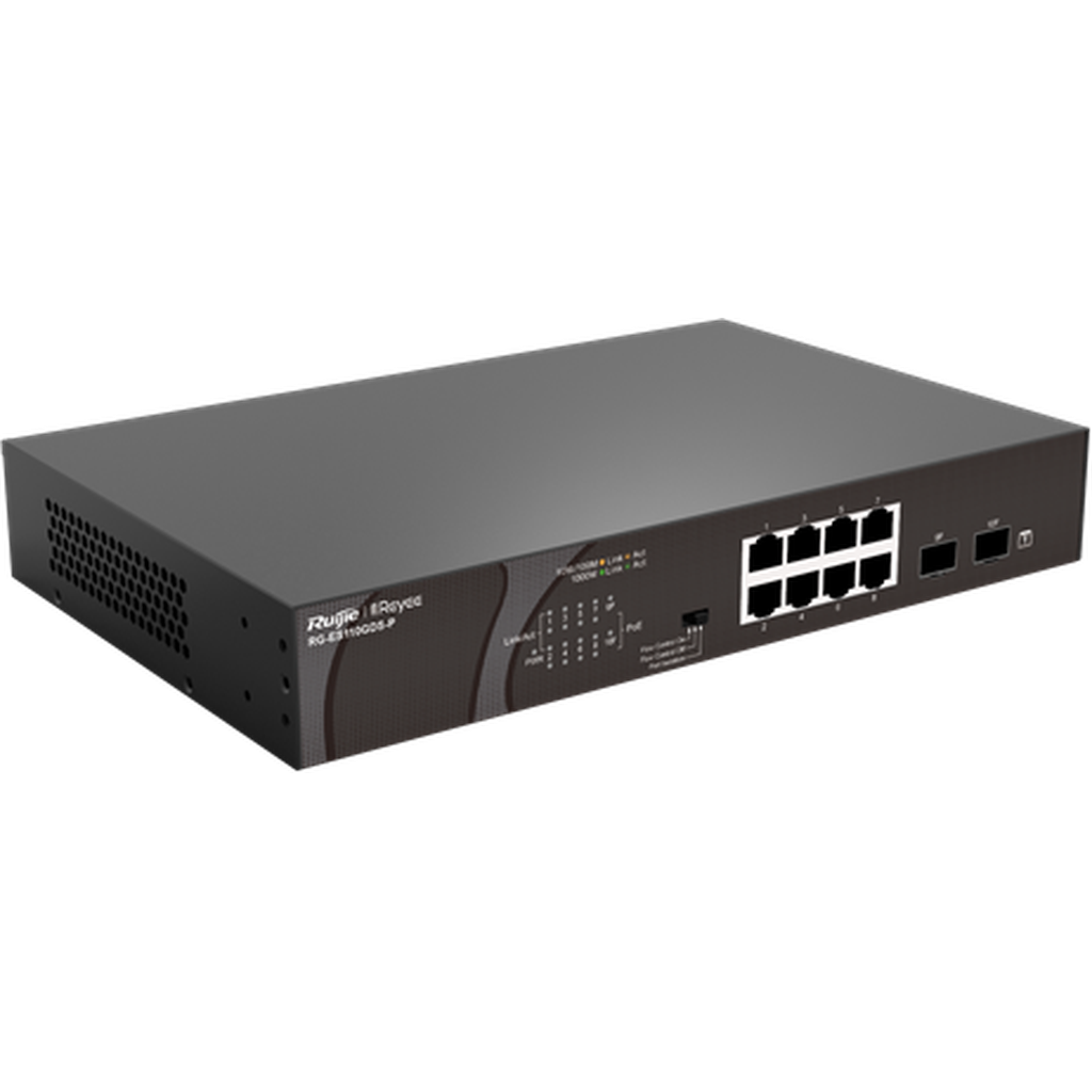 Reyee 8-Port 10/100/1000Mbps Unmanaged Poe + 2 Sfp Ports Switch Rg-Es110Gds-P