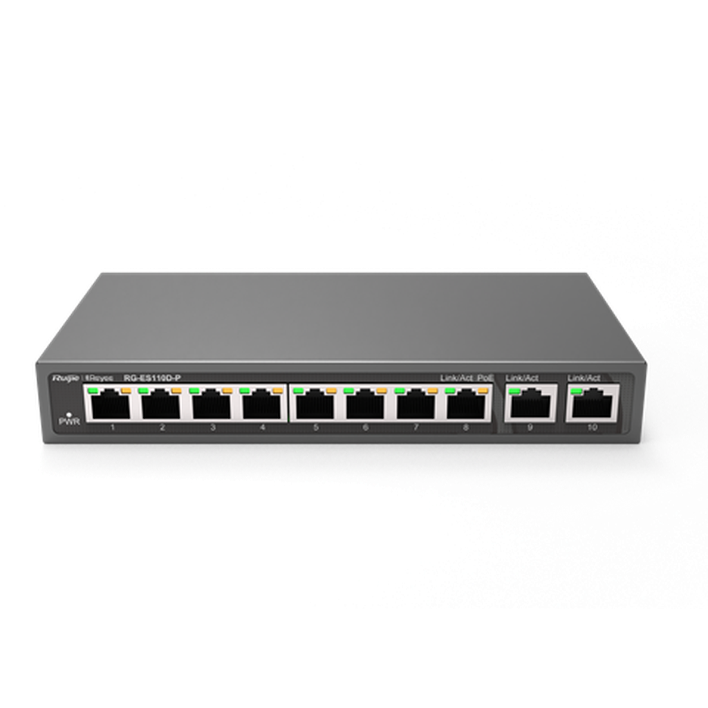 Reyee 8-Port 10/100Mbps Desktop Unmanaged Poe Switch Rg-Es110D-P