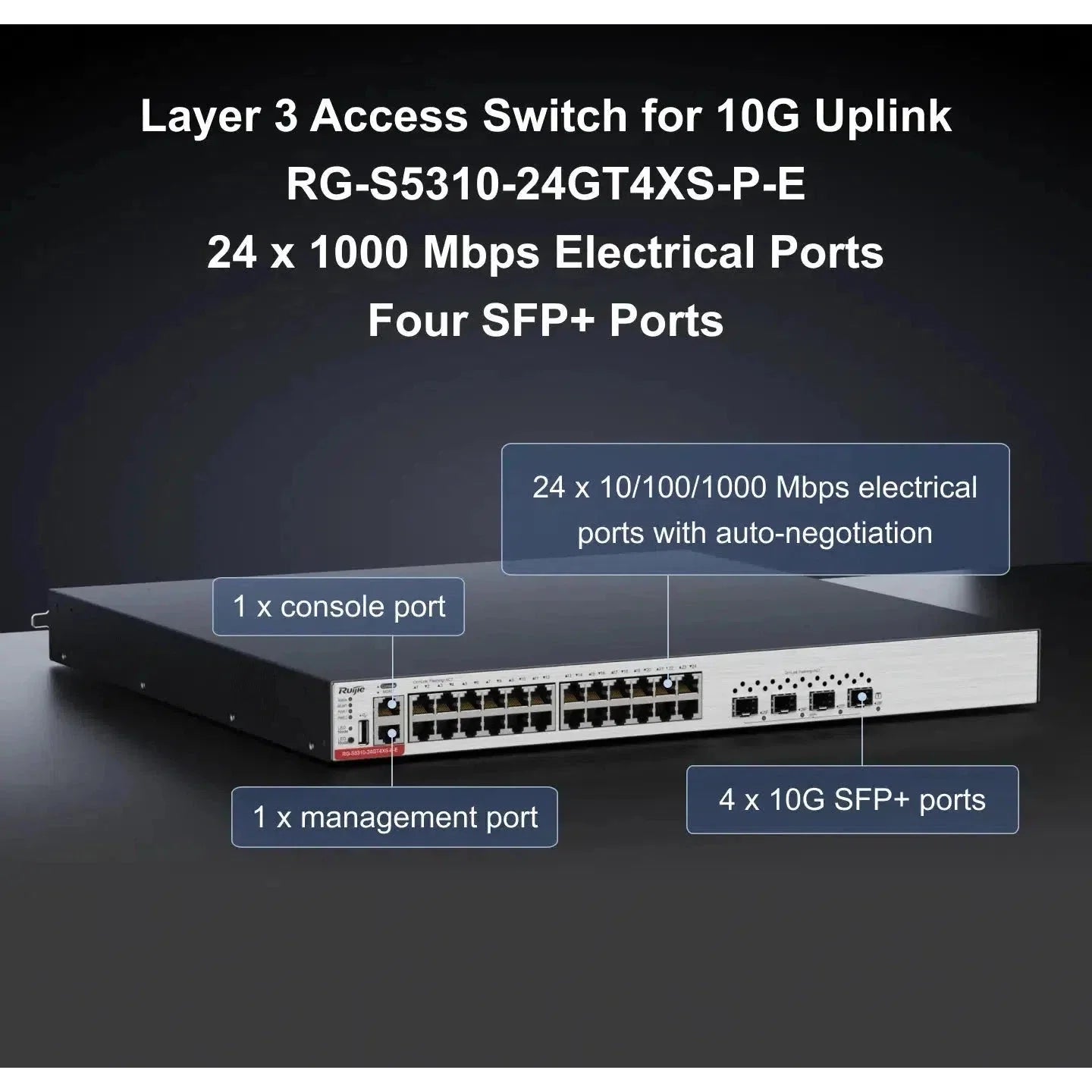 Ruijie 24×10/100/1000Base-T Support Poe+, 4 X 1G/10G Sfp+ Port Rg-S5310-24Gt4Xs-P-E Switches