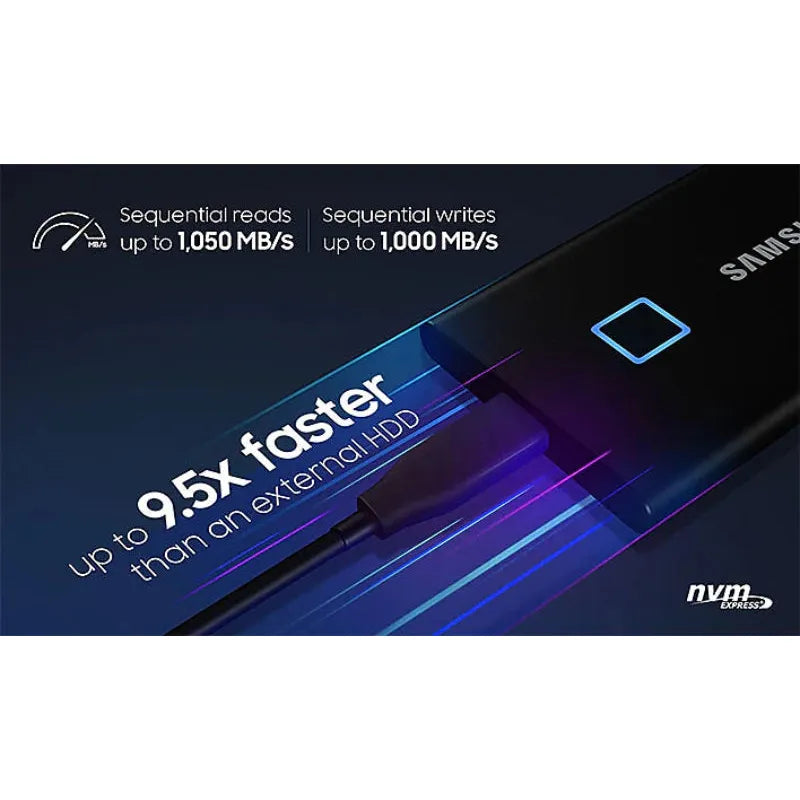 SAMSUNG 1TB T7 Touch Portable SSD USB-C, Black – 1050MB/s