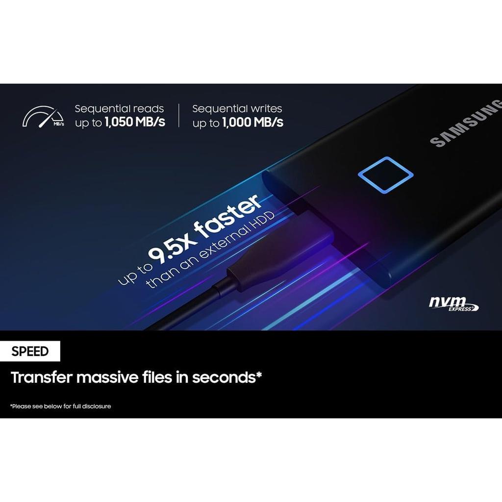 SAMSUNG 2TB T7 Touch Portable SSD USB-C, (1050MB/s) - Black